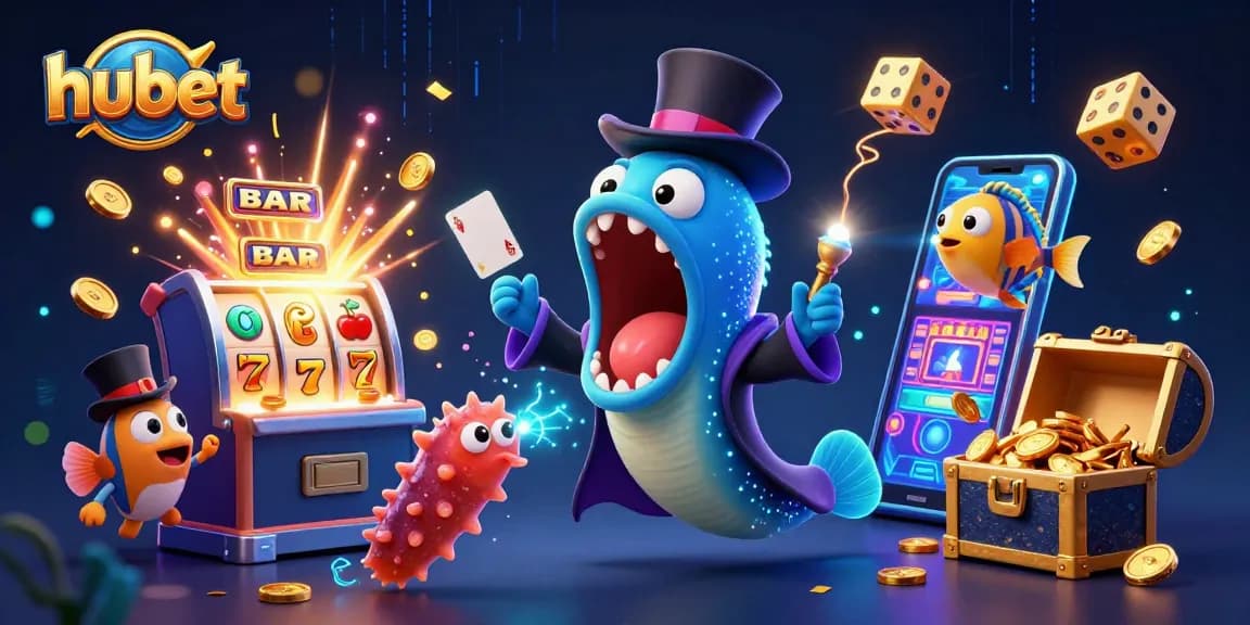Elevate your gaming with hubet's vibrant 3D illustration of a casino magic act.
