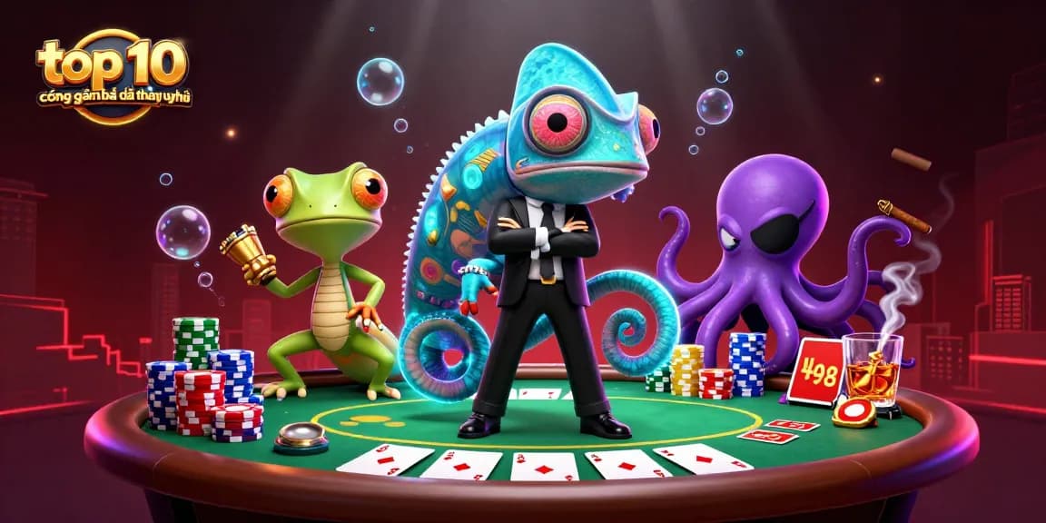 Experience thrilling gameplay with the top 10 cổng game bài đổi thưởng uy tín, featuring poker action and vibrant characters.