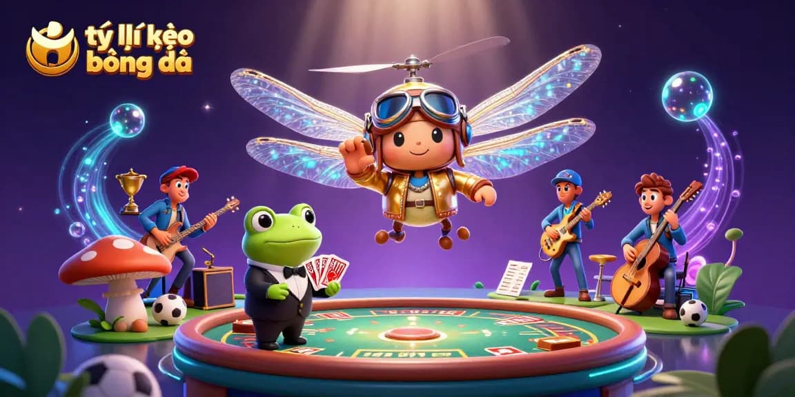 Bet on tỷ lệ kèo bóng đá in a vibrant scene with colorful gaming elements and characters.