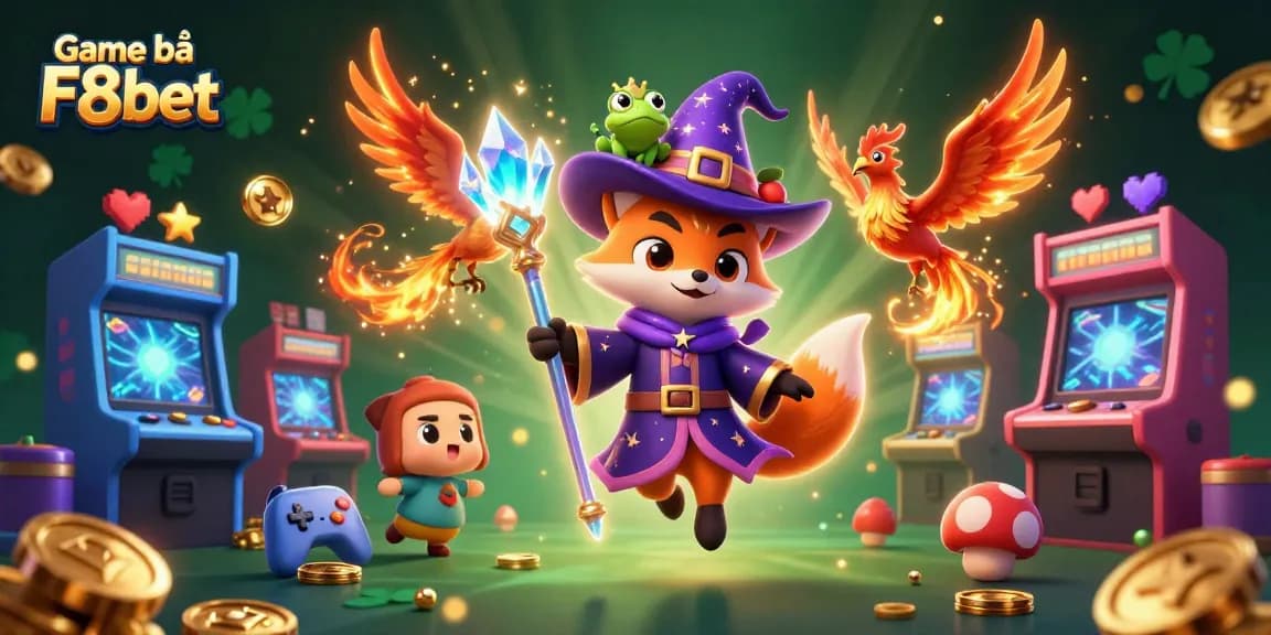 Engage with Game bài F8bet through a magical casino illustration featuring enchanted characters and dynamic game elements.