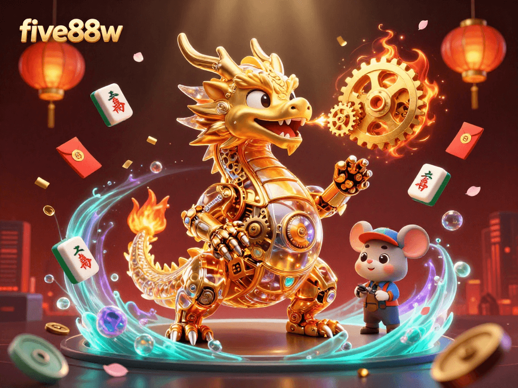 Experience the thrill of five88w with a vibrant and dynamic casino scene featuring a golden dragon.