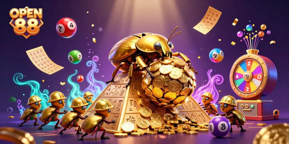 Experience the immersive world of OPEN 88 with vibrant lottery games and energetic casino elements.