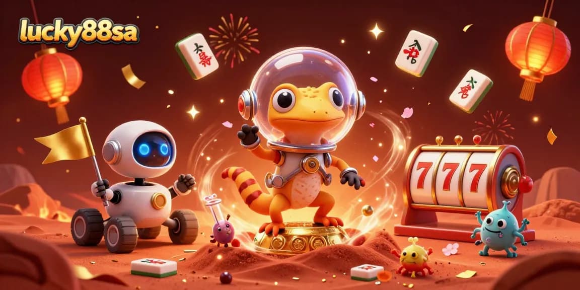 Win at lucky88sa with the 3D gecko discovering a golden casino adventure among vibrant symbols.