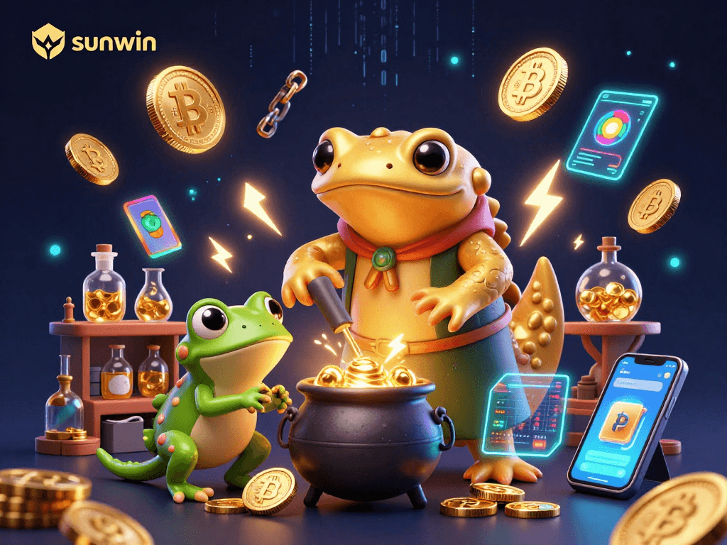 Engage with sunwin's thrilling 3D casino scene showcasing alchemy and crypto elements for gamers.