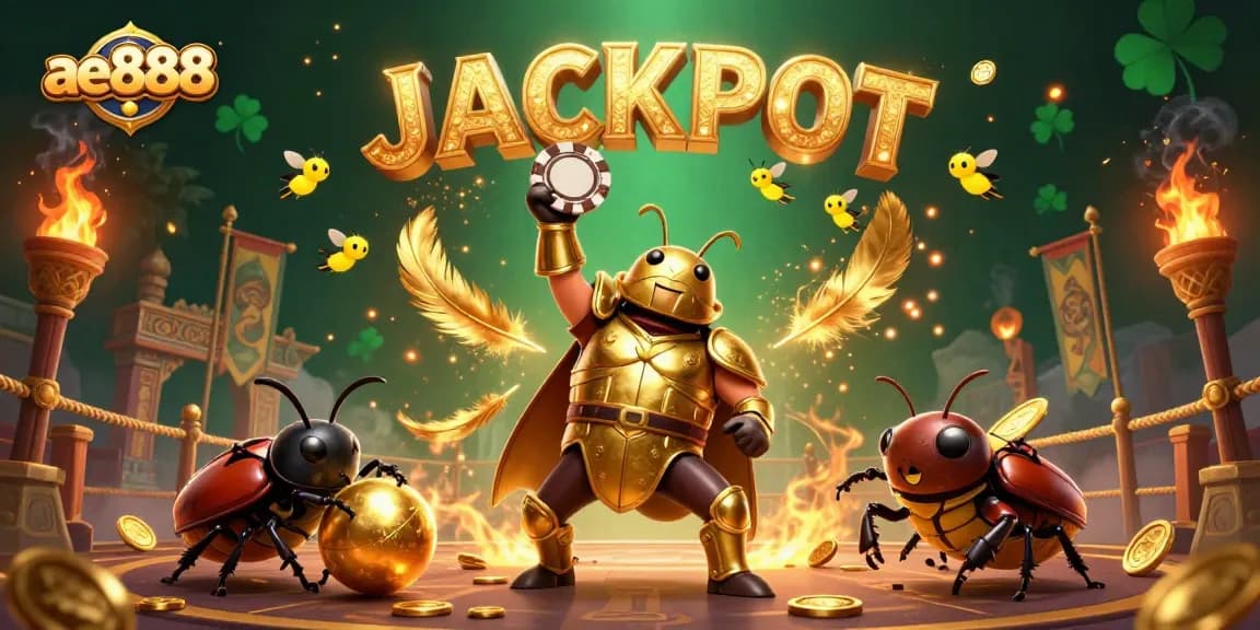 Experience high-stakes excitement with ae888 as the hercules beetle celebrates winning a jackpot victory!