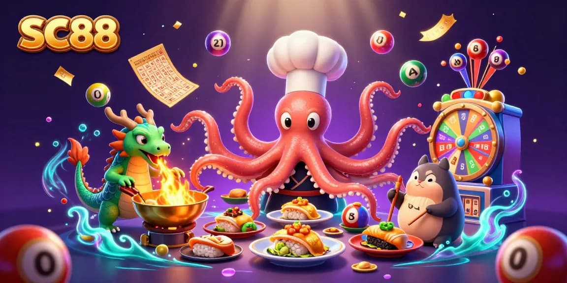 Experience the excitement of SC88 with a vibrant, dynamic casino-themed digital illustration featuring unique characters.