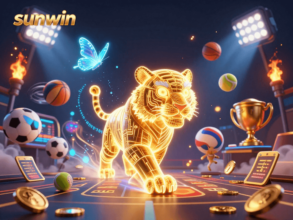 Experience thrilling wins with sunwin in a vibrant digital casino scene filled with sports elements.