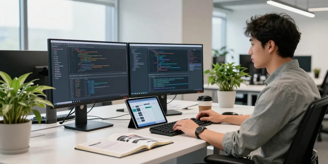 Download WPS Office and elevate productivity in a modern tech workspace.