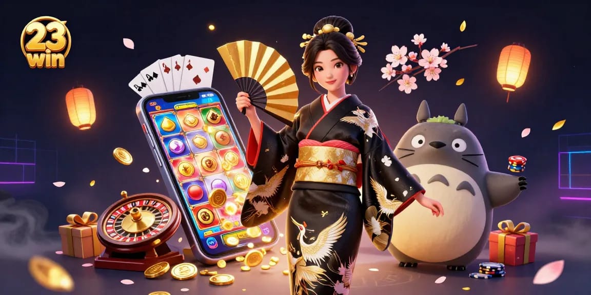 Engage in thrilling gaming at 23 win, featuring vibrant casino scenes with slots and live action.