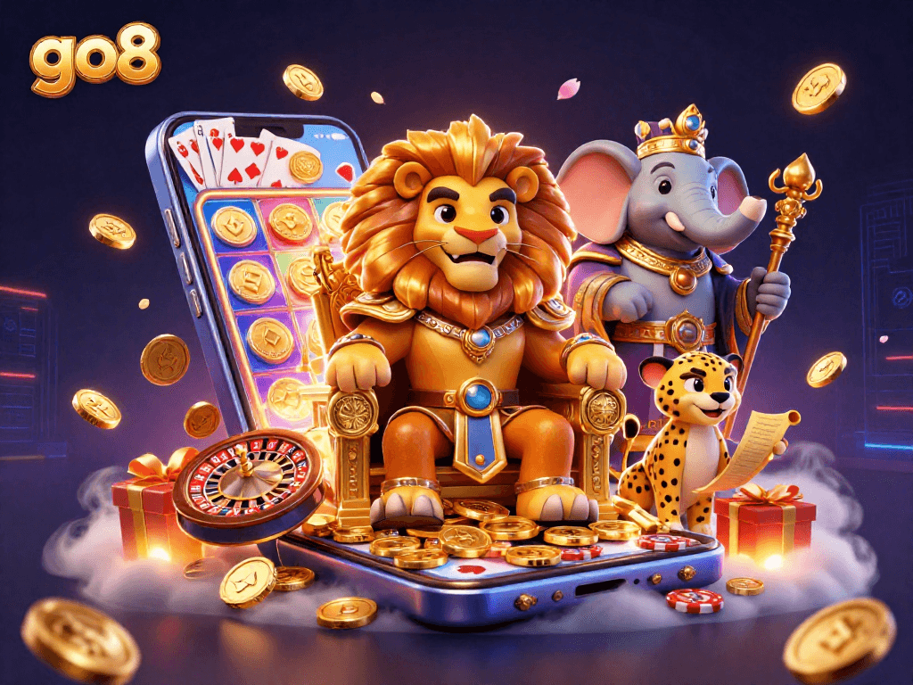 Join the fun at go8 with thrilling casino games amidst royal characters and sparkling elements!