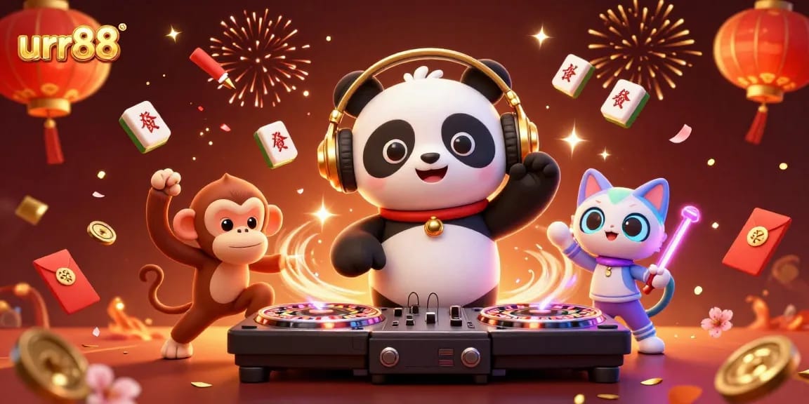 Engage in thrilling games at urr88 with vibrant characters, dynamic casino elements, and joyful casino scenes.