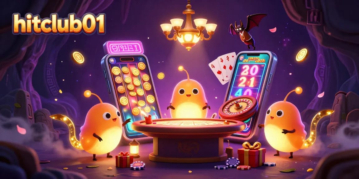 Join hitclub01 for thrilling gaming experiences illuminated by glowworms in an exciting casino scene.