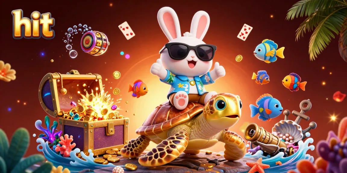 Spin to win at Hit Club with lucky rabbit, golden turtle, and vibrant underwater treasures.