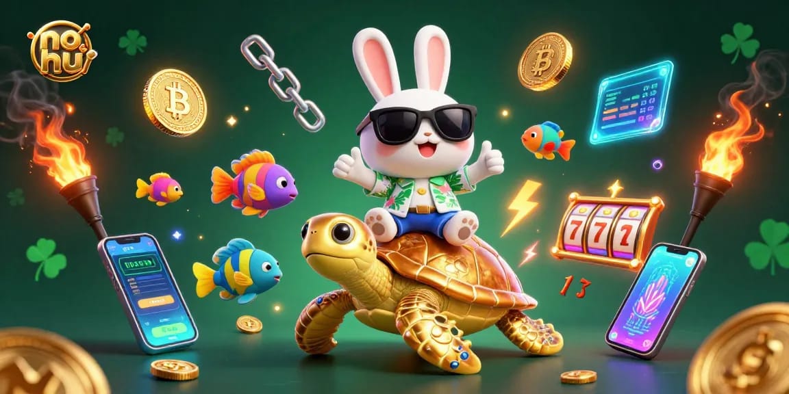 Spin the reels and win big with no hu gaming strategies illustrated with fun characters and vibrant casino elements.