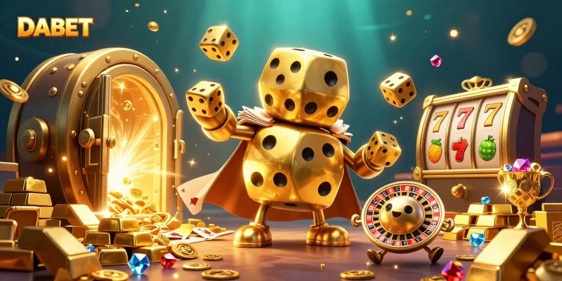 DABET brings excitement to gambling with dynamic casino action, featuring golden dice and rich game elements.