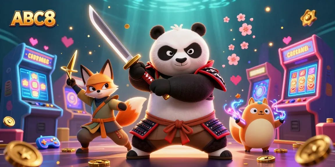 Engage with thrilling games at ABC8 with our vibrant casino scene featuring action-packed characters and game elements.