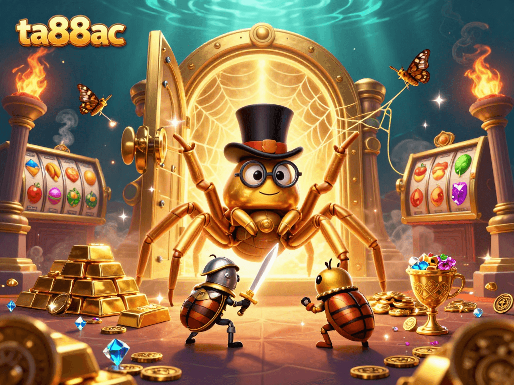 Engage in thrilling slot adventures with ta88ac in a vibrant casino scene packed with gold.