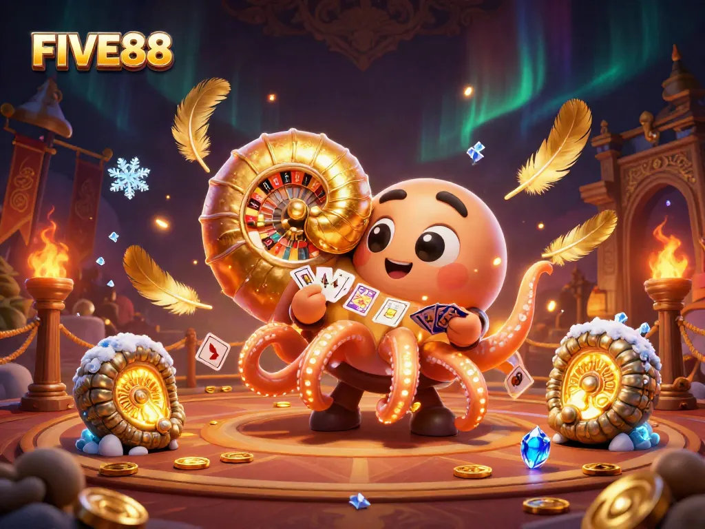 Engage in thrilling games with the nautilus at FIVE88, showcasing vibrant casino elements and dynamic action.