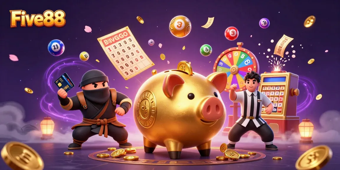 Experience exhilarating gaming action at Five88 with vibrant lottery balls and dynamic casino elements.