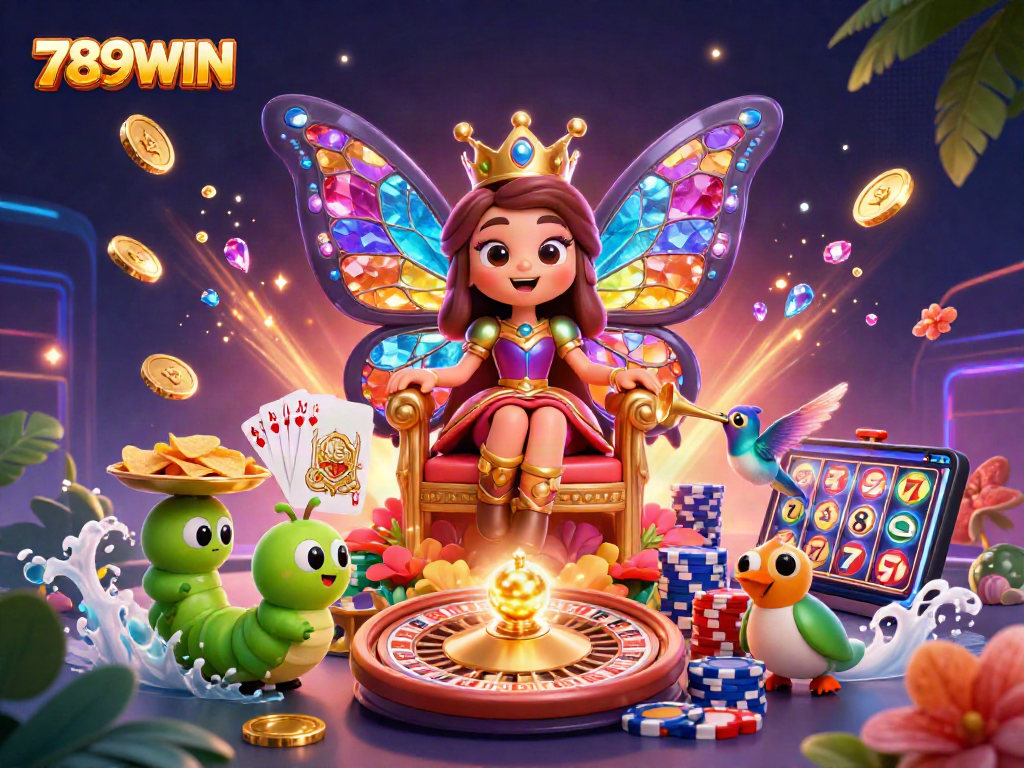 Win big with 789WIN's vibrant and colorful 3D casino scene showcasing captivating games and excitement.