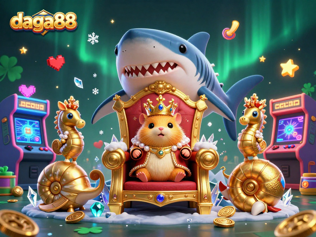 Engage with thrilling daga88 gameplay while enjoying a vibrant, dynamic casino scene featuring a fierce golden hamster king.