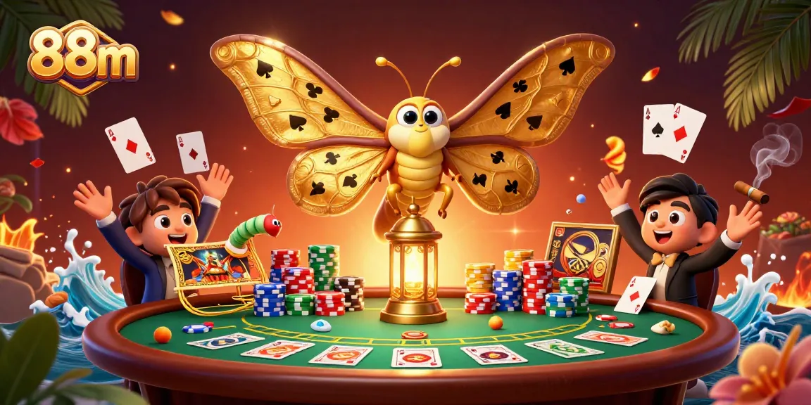 88m showcases a vibrant casino scene with a golden atlas moth and poker action.