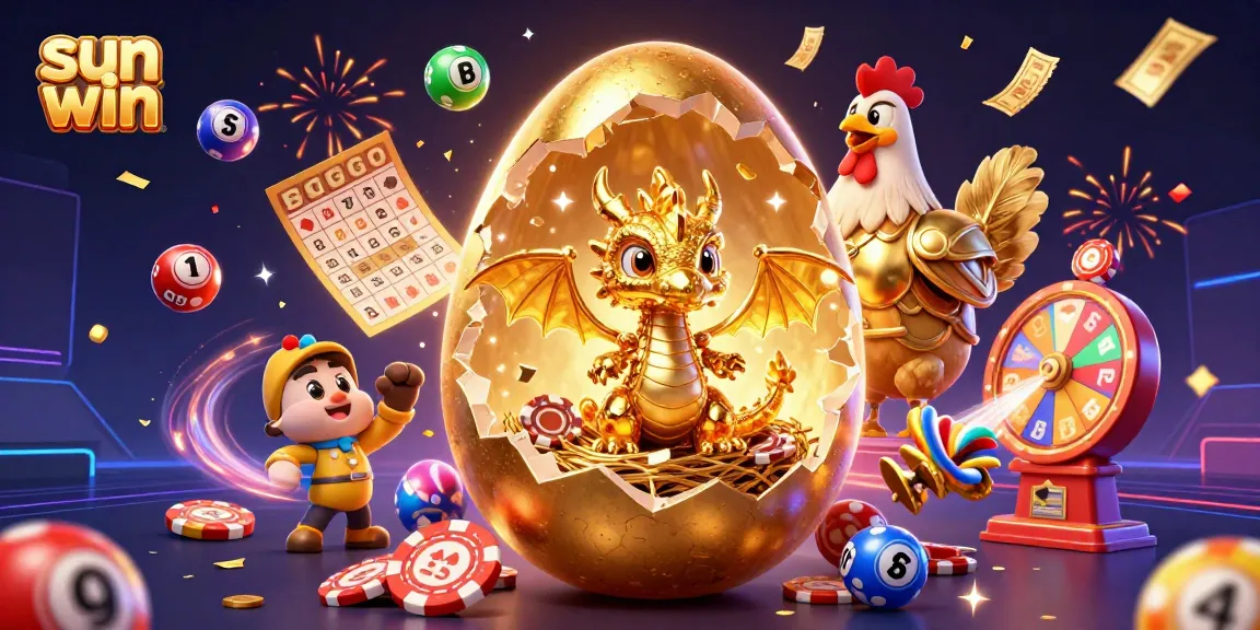 Win exciting jackpots with sun win, featuring a golden dragon and colorful casino elements.