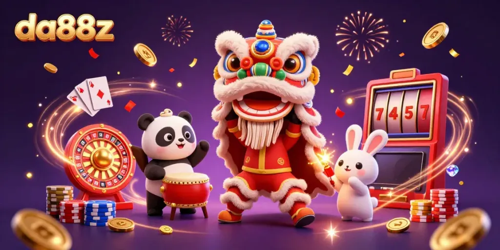 Experience exciting gameplay at da88z with vibrant casino-themed characters celebrating and winning.