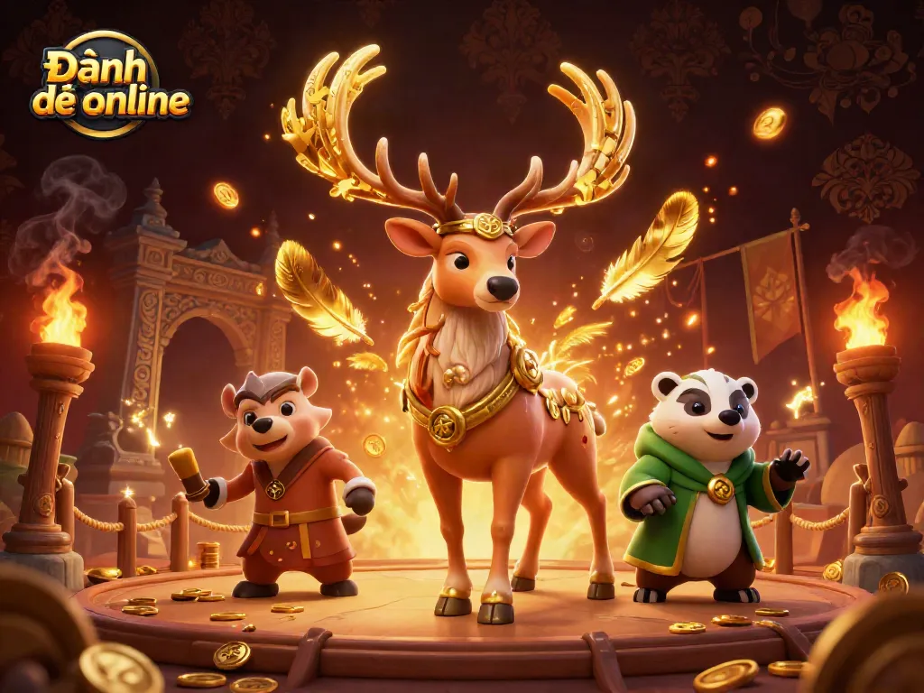 Engage in Đánh đề online with enchanting characters amid golden mist and dynamic gaming elements.