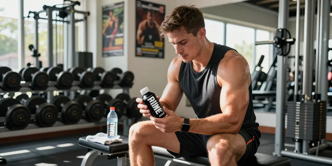 Intense athlete applying Prime Pharma Steroiden during workout in a modern gym environment
