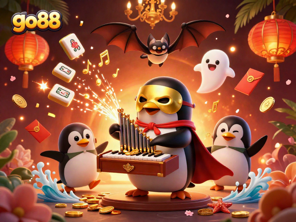 Experience the excitement of go88 with a penguin organist and dynamic casino elements.
