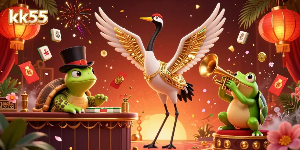 Experience exciting gambling at kk55 with lively characters and vibrant casino elements in a rich, engaging scene