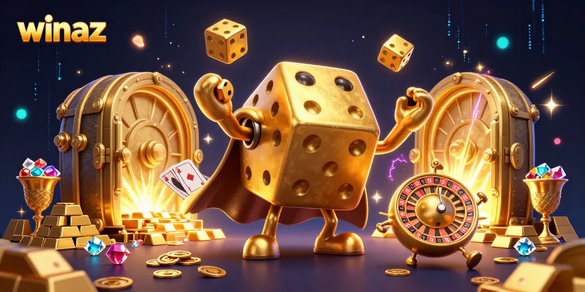 Experience the exhilarating world of winaz with a vibrant 3D casino scene featuring a golden dice golem.