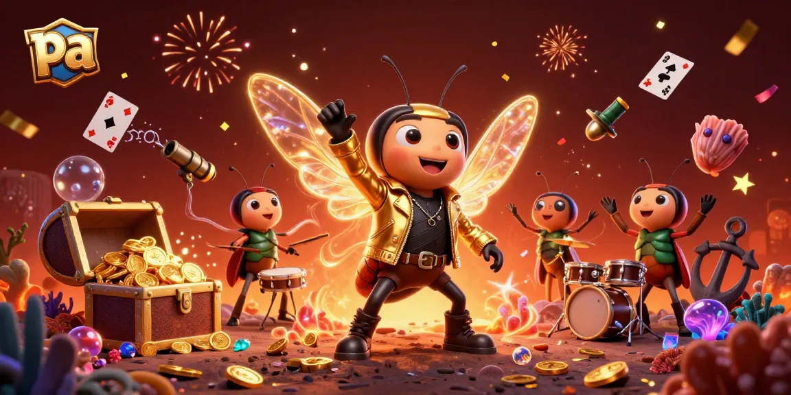 Rock star cicada celebrating wins at pa casino with shimmering gems and gold.