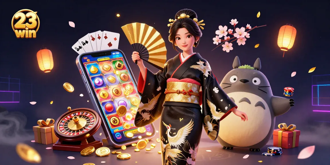 Engage in thrilling gaming at 23 win, featuring vibrant casino scenes with slots and live action.