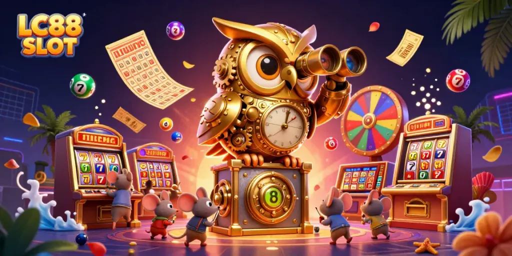 Engage in vibrant action with LC88 SLOT amidst colorful reels and dynamic gameplay elements