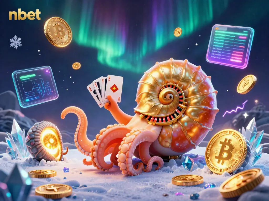 Join the excitement with nbet's vibrant casino scene featuring a nautilus roulette wheel and glowing crypto coins.