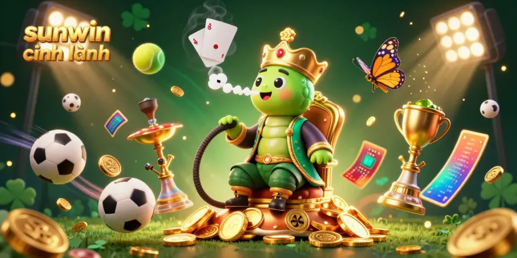 Engage with sunwin chính hãng's vibrant gaming atmosphere through a captivating 3D illustration featuring game elements and enchanting characters.