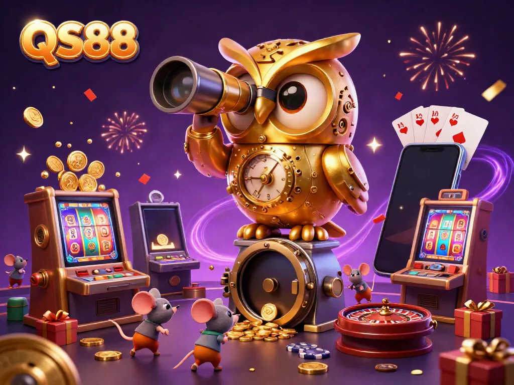 Experience the vibrant gaming action at QS88 with whimsical 3D characters in a bustling casino.