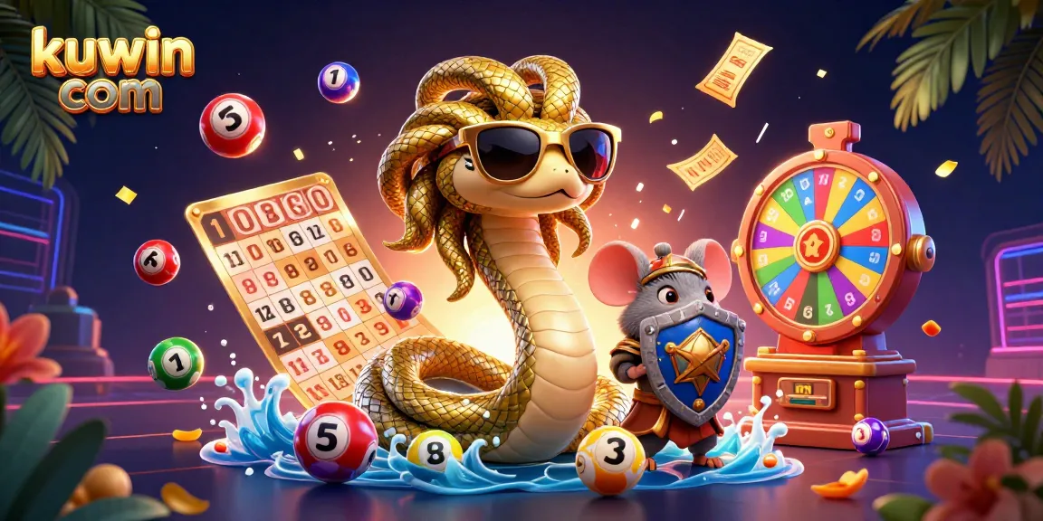 Engage with kuwin com's dynamic games featuring friendly Medusa amid lottery and casino excitement.