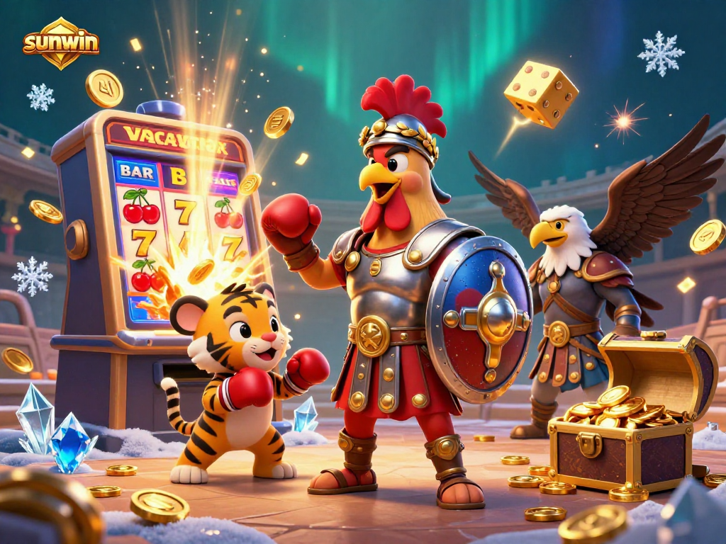 Play immersive casino games with sunwin, featuring dynamic visuals of slots and lucky symbols.