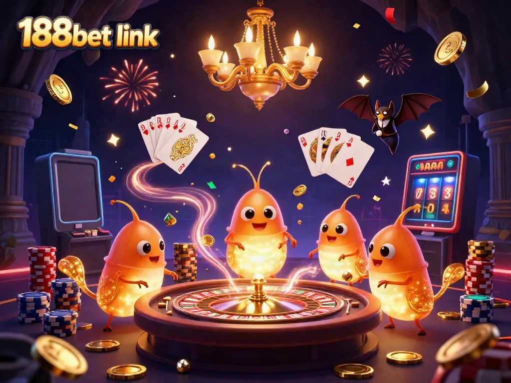 Experience the excitement of betting with the vibrant 188bet link animated in a colorful 3D casino scene.