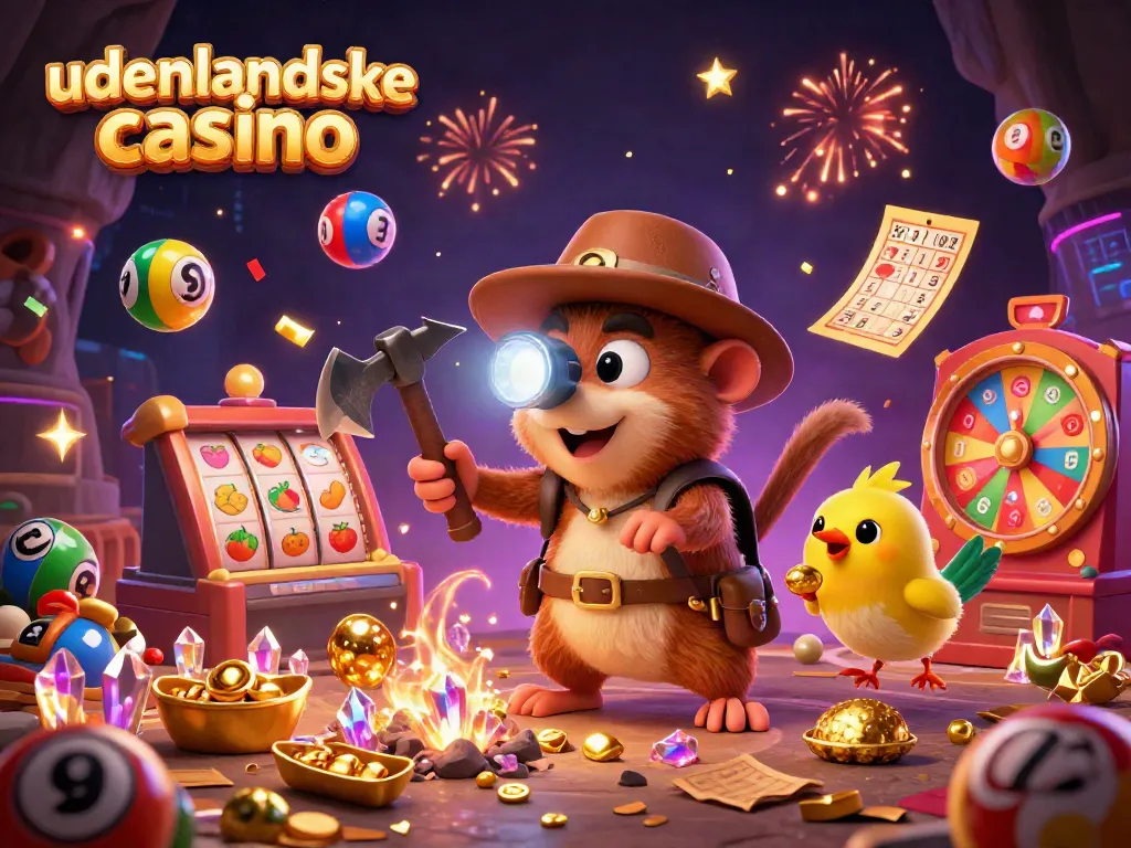 Immerse in the action with the udenlandske casino scene, featuring a treasure hunter mole amidst dynamic gambling elements.