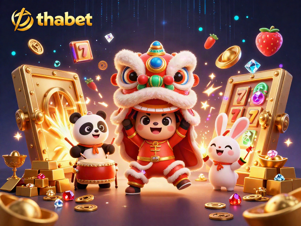 Experience thrilling gameplay with thabet in a vibrant 3D casino scene filled with treasures.