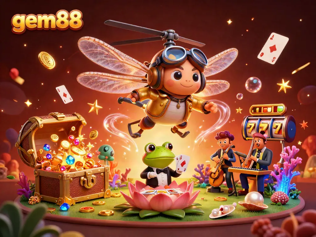 Experience thrilling gameplay at gem88 casino with vibrant characters and colorful slot reels!
