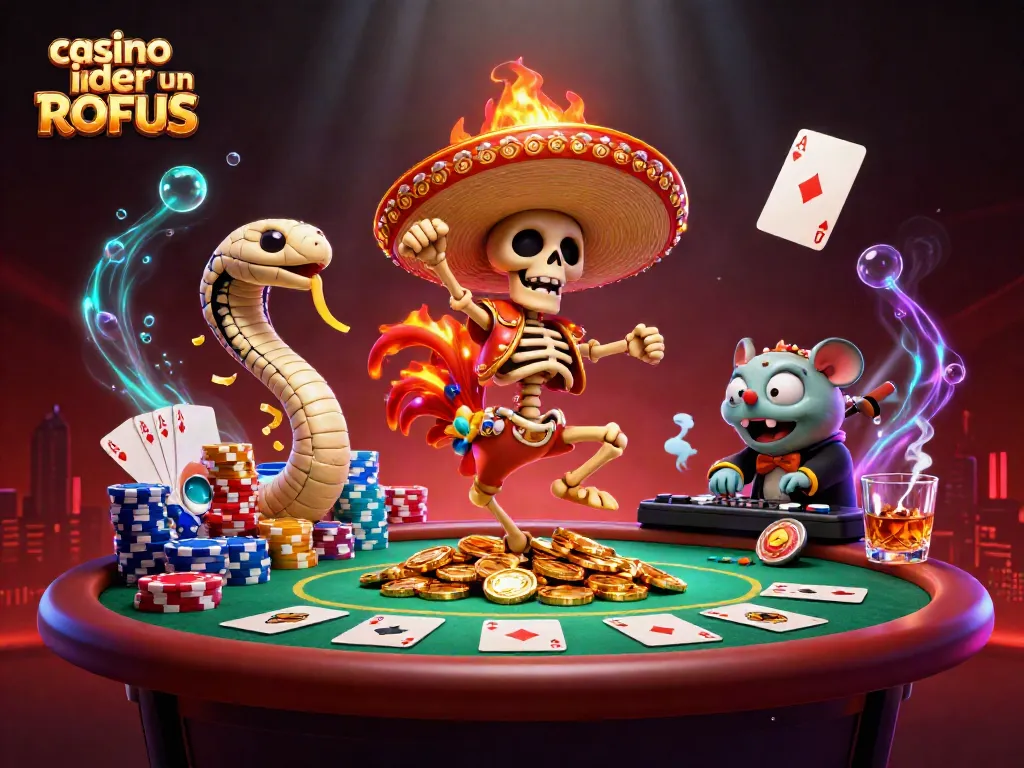 Engage with casino sider uden ROFUS in this vivid 3D scene of festive characters and exciting game elements.