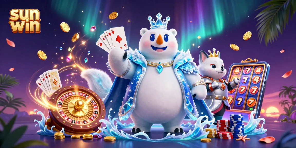 Experience the magic of sun win with a dazzling casino scene featuring a polar bear and fox.