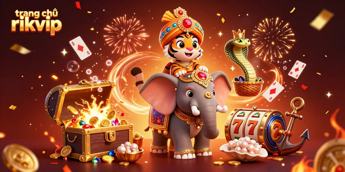 Play exciting games at trang chủ rikvip with a lively 3D casino scene featuring a majestic maharaja and his treasure.