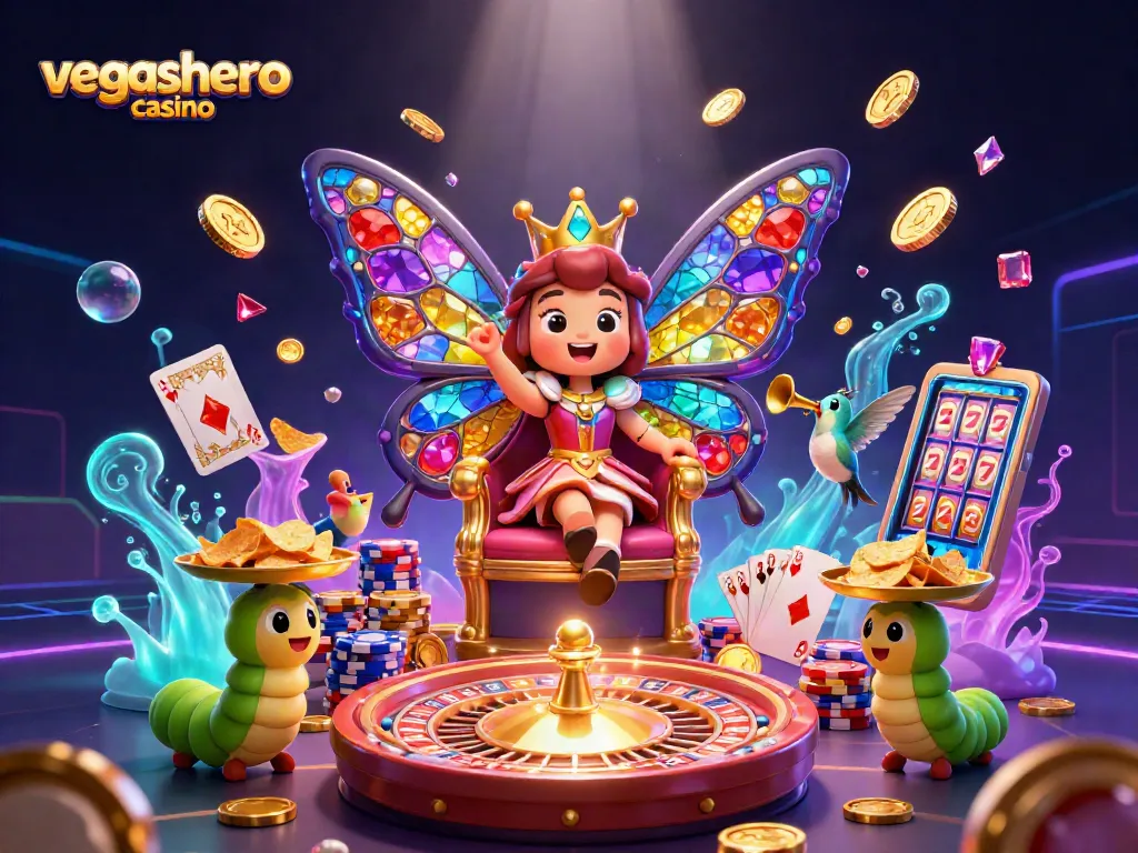 Engage with vegashero casino's vibrant gaming experience featuring colorful characters and dynamic casino elements.