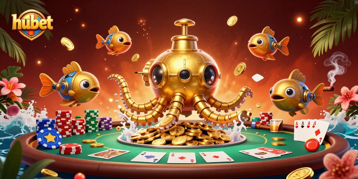 Experience thrilling gameplay at hubet with a captivating 3D scene of underwater adventure and poker action.